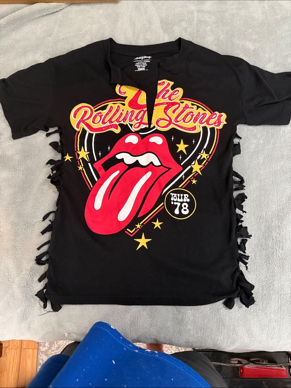 the Rolling Stones Black Tee with Red Tongue and Yellow Script